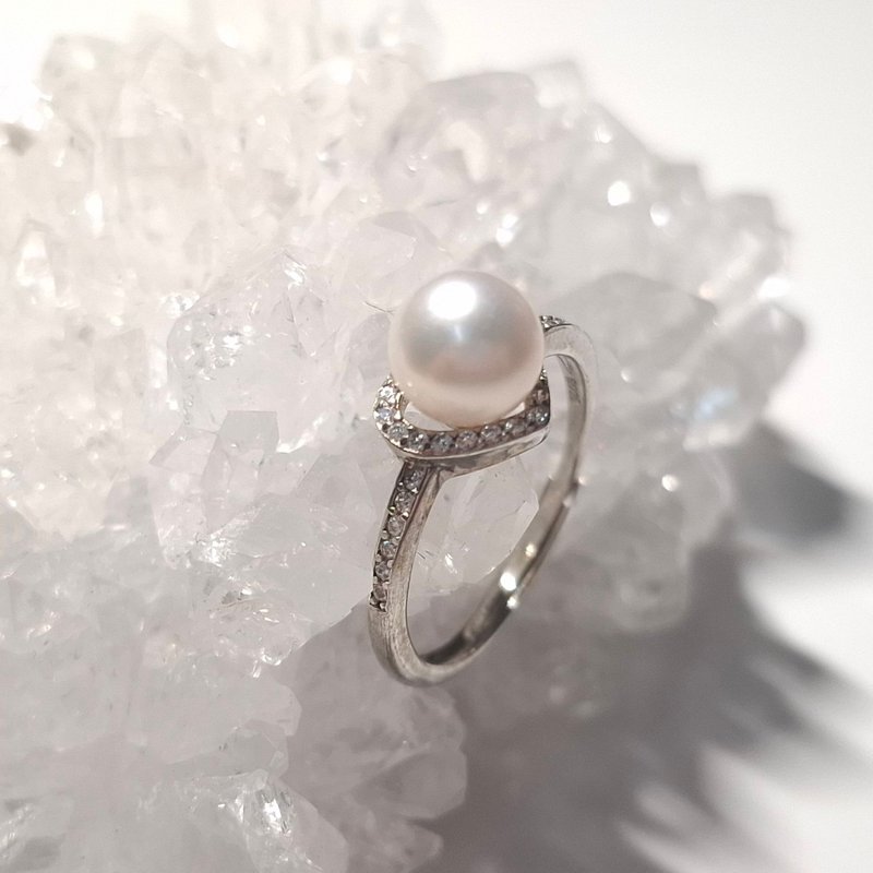 Love diamond sea water Akoya pearl sterling silver ring - แหวนทั่วไป - ไข่มุก 