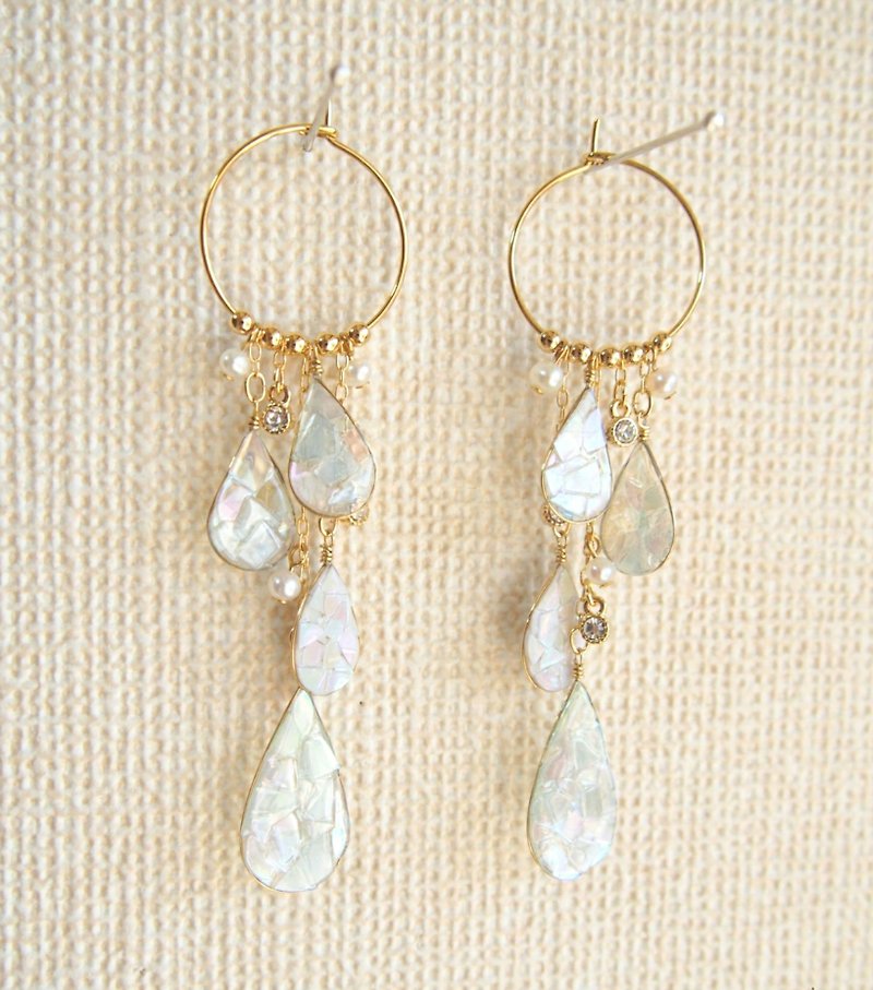 trickle drops and freshwater pearl pierced earrings or clip&screw earrings - Earrings & Clip-ons - Resin Blue