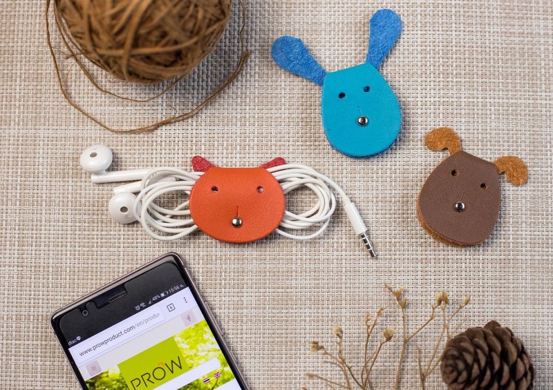 Worpi set of 3 Cord Holders Ear Bud Holders ,3 pcs Cat,Dog,Rabbit (random color) - 捲線器/電線收納 - 人造皮革 紅色