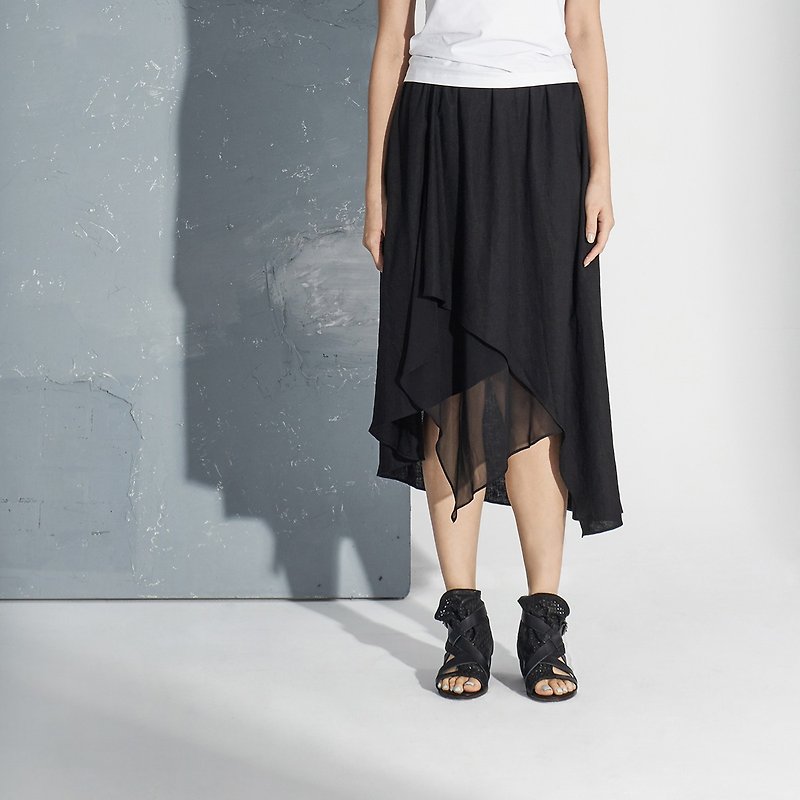【In stock】Asymmetrical cotton and linen skirt - Skirts - Cotton & Hemp Black