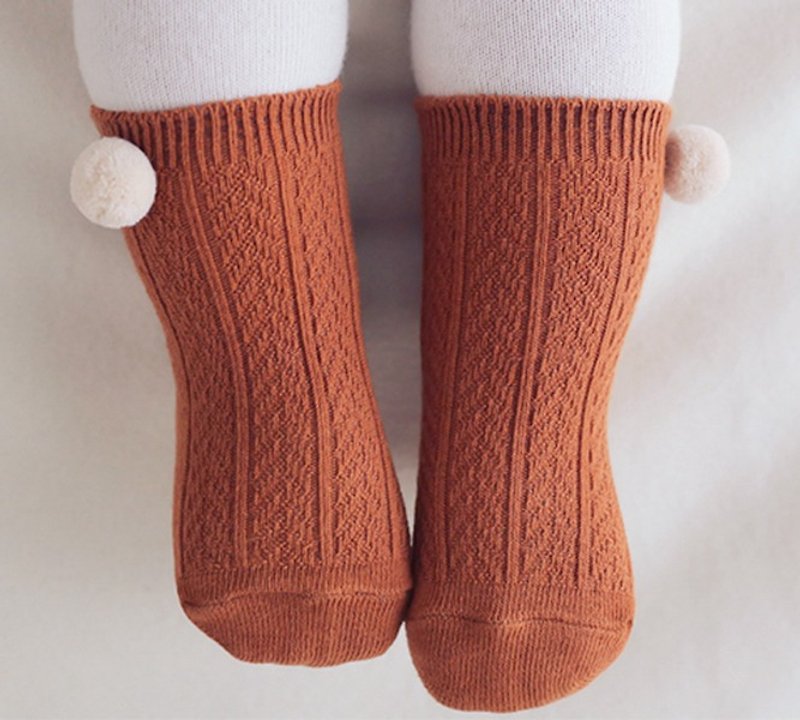 Happy Prince Lunya hair ball baby socks Made in Korea - Baby Socks - Cotton & Hemp Brown