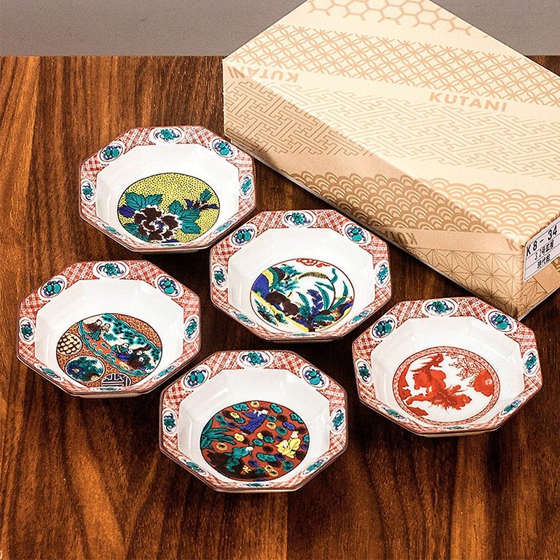 Japanese imported Jiugu yaki era painted octagonal Japanese flavor dish small dish home dipping dish soy sauce dish tableware - จานเล็ก - เครื่องลายคราม 