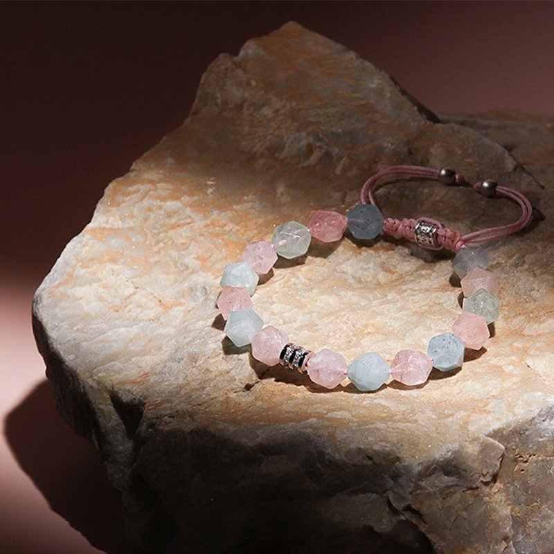 Women's Multi-colored Beaded Bracelet With Morganite - Bracelets - Crystal Pink