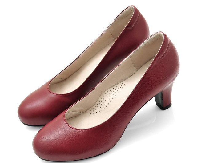 あずき色のフルレザーツーピースレースアップパンプス