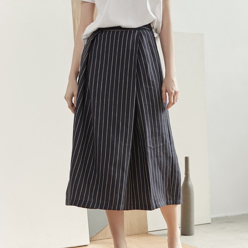 Striped Culottes【CONTRAST Cards】 - Women's Pants - Cotton & Hemp Blue