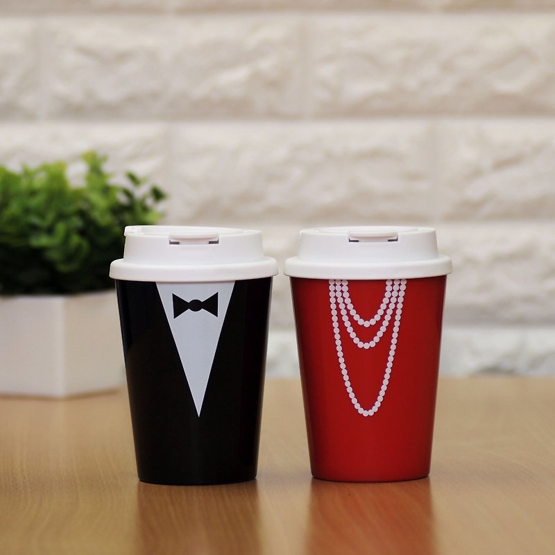 ポータブル耐熱コーヒーカップ-紳士+女性（2個/セット） - マグカップ - プラスチック 