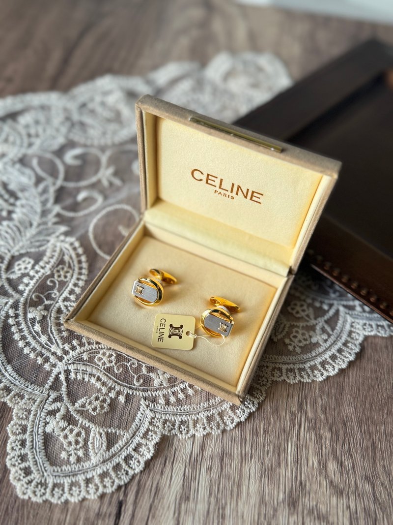 中古正品 Celine 馬蹄形袖扣 袖口鈕 西裝配飾 結婚禮物 畢業禮物 - 袖扣 - 其他金屬 銀色