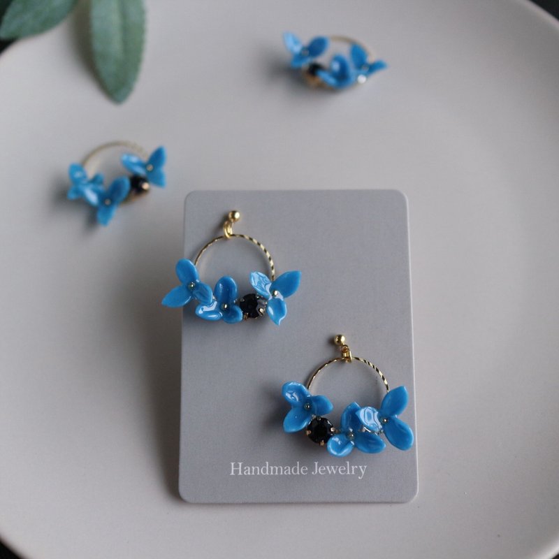 Youlan a natural romantic wind handmade resin flower blue wreath earrings earrings flash diamond x - ต่างหู - เรซิน สีน้ำเงิน