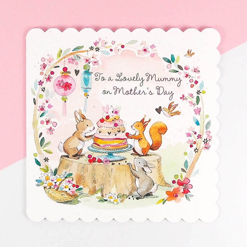 Hot silver squirrel preparing a surprise cake] [Mother's Day Card - Cards & Postcards - Paper White