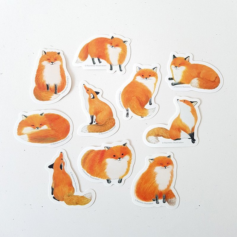 10 types of fox cut waterproof stickers - สติกเกอร์ - วัสดุกันนำ้ 