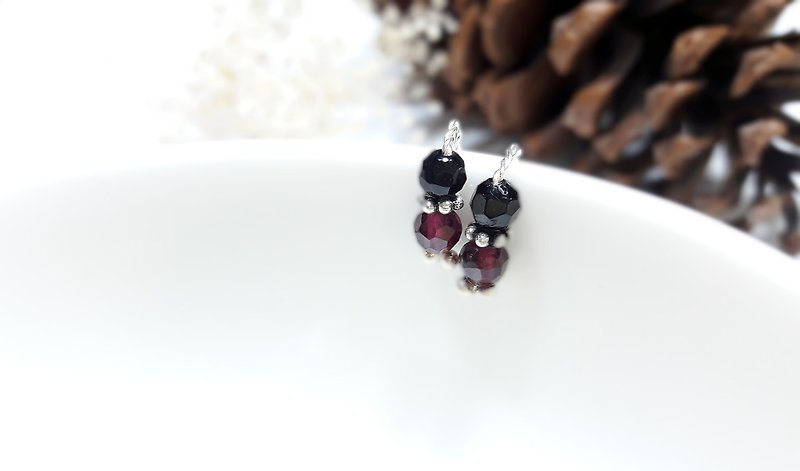 earring. * Black tourmaline Stone red two way compact obedient sterling silver earrings - Earrings & Clip-ons - Gemstone 