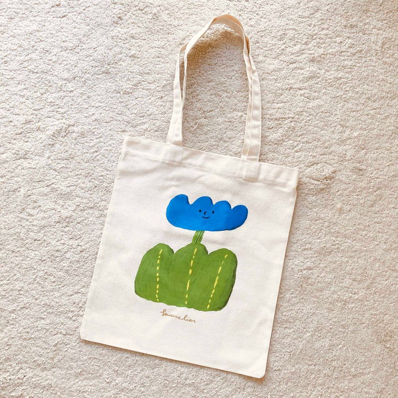 插畫設計包袋 - 心花開插畫帆布袋 Totebag - 手提包/手提袋 - 棉．麻 白色
