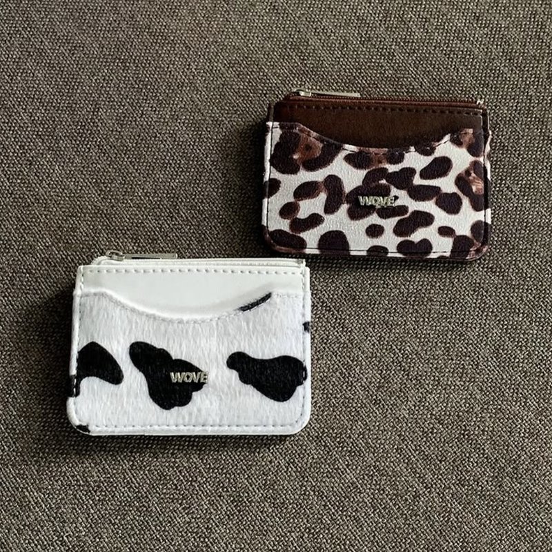 WOVE - ジッパー付きカードホルダー カウ柄＆レオパード柄 - コインケース・小銭入れ - 合皮 ブラウン