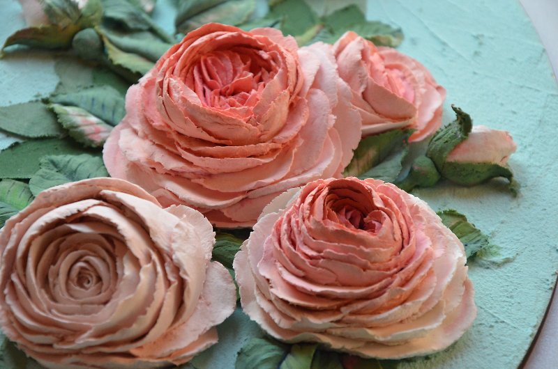 English Roses decorative panel, sculpture painting - Wall Décor - Other Materials Pink