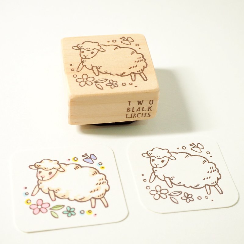 【小羊系列】蹦蹦跳小白羊 手刻膠版印章 - 印章/印台 - 橡膠 