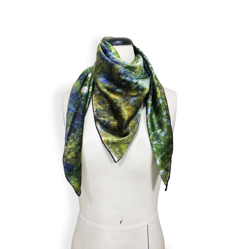 ルノワール - 女性の庭の傘シルクスカーフ絵画スカーフ自然ロマンチックグリーン - スカーフ - シルク・絹 多色