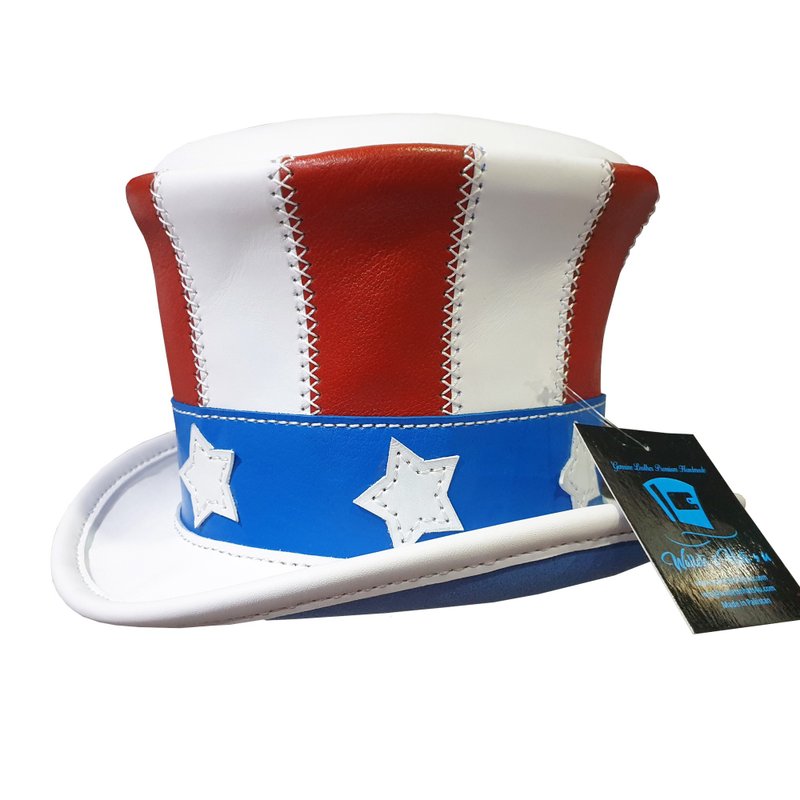 Uncle Sam American Flag Leather Top Hat - 帽子 - 真皮 白色