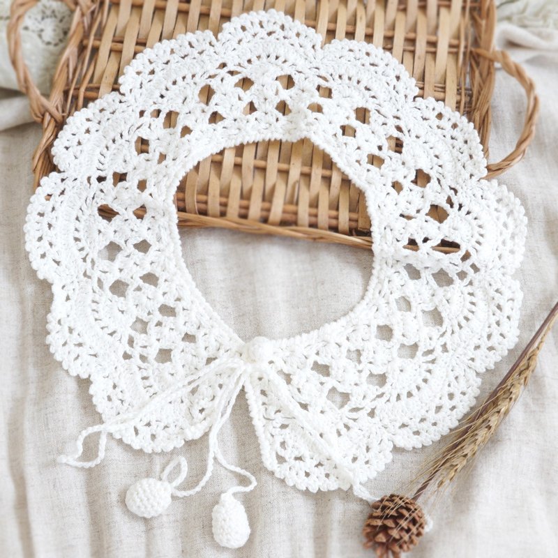 Sen Breath Weaving * Sen Department Girl Hand Crochet Lace Shawl Pure White Collar Piece - Bow Ties & Ascots - Cotton & Hemp White