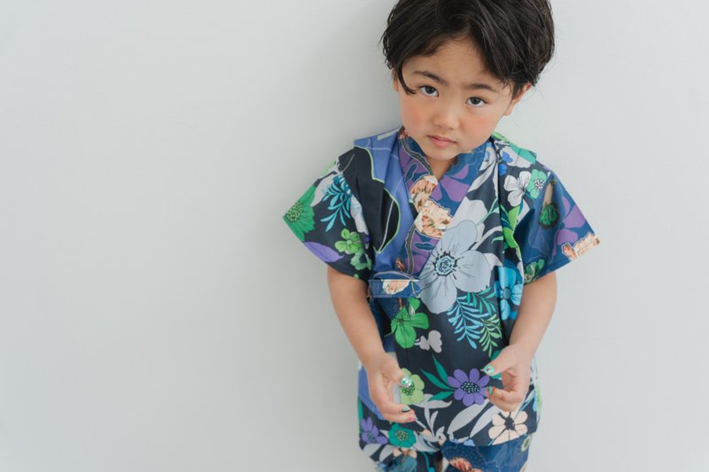Jinbei  blue flower - 男/女童禮服 - 棉．麻 藍色