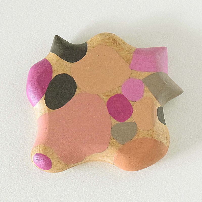 抽象的な手描きの木製ポケットミラー（ピンクとグレー）が成長します - メイク道具・鏡・ブラシ - 木製 ピンク