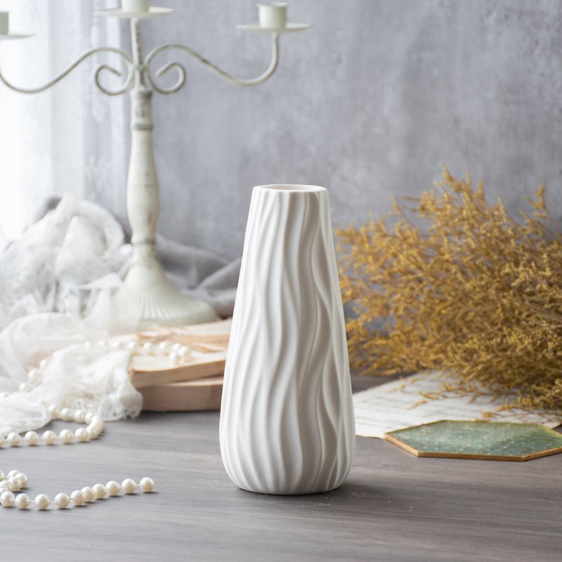 Nordic texture vase│vase│modern simplicity│flowing water - Pottery & Ceramics - Pottery White