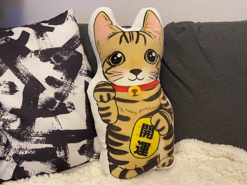 Customized Lucky Cat - Drawing the cat owner as a Lucky Cat Die cut cushion pet illustration pillow - Pet Toys - Polyester Multicolor