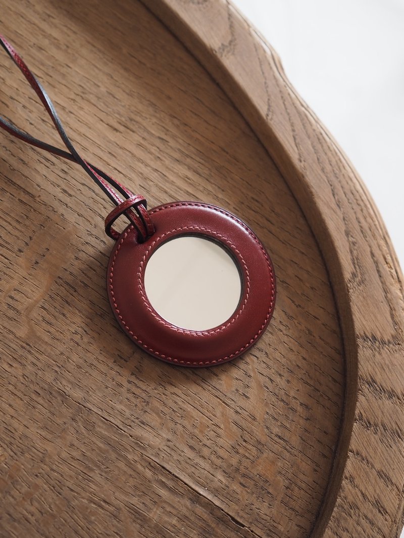 HERMES Hermes Mirror Necklace Leather Bordeaux Unisex Vintage - Necklaces - Genuine Leather Red