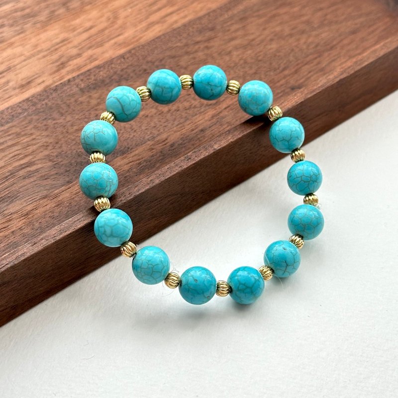 [Sagittarius and Capricorn | December birthday] Blue turquoise ball gold-plated bracelet for luck, courage and peace - สร้อยข้อมือ - เครื่องประดับพลอย สีน้ำเงิน