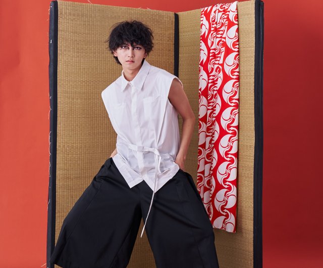Deconstructed Sleeveless Jinbei Shirt (White) - Shop infdark