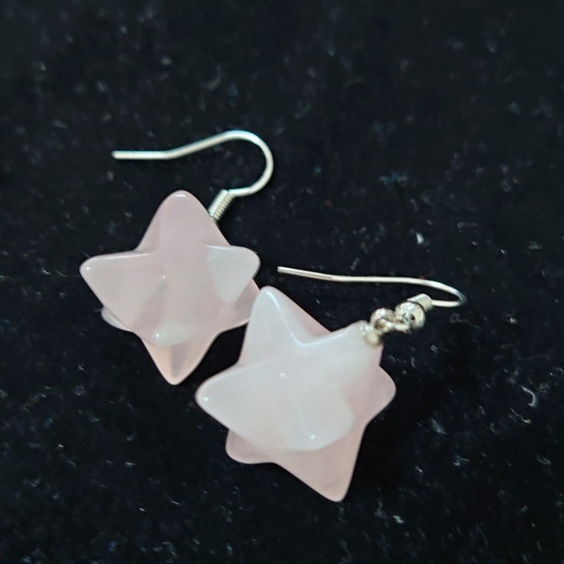 水晶耳環 - 粉晶 (梅爾卡巴款) - 耳環/耳夾/耳骨夾 - 水晶 粉紅色