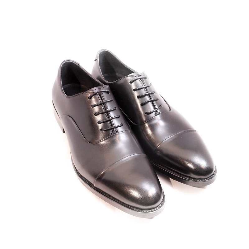 Hand-painted calfskin cape wood heel oxford shoes-black-E1A31-99 - Men's Oxford Shoes - Genuine Leather Black