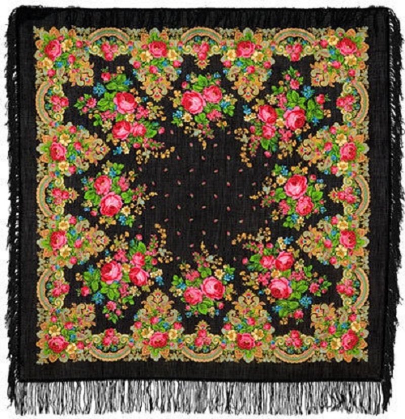 Luxury! Original Pavlovo Posad Russian Shawl 100% Wool Scarf Wrap 1219-18 - 絲巾 - 羊毛 黑色