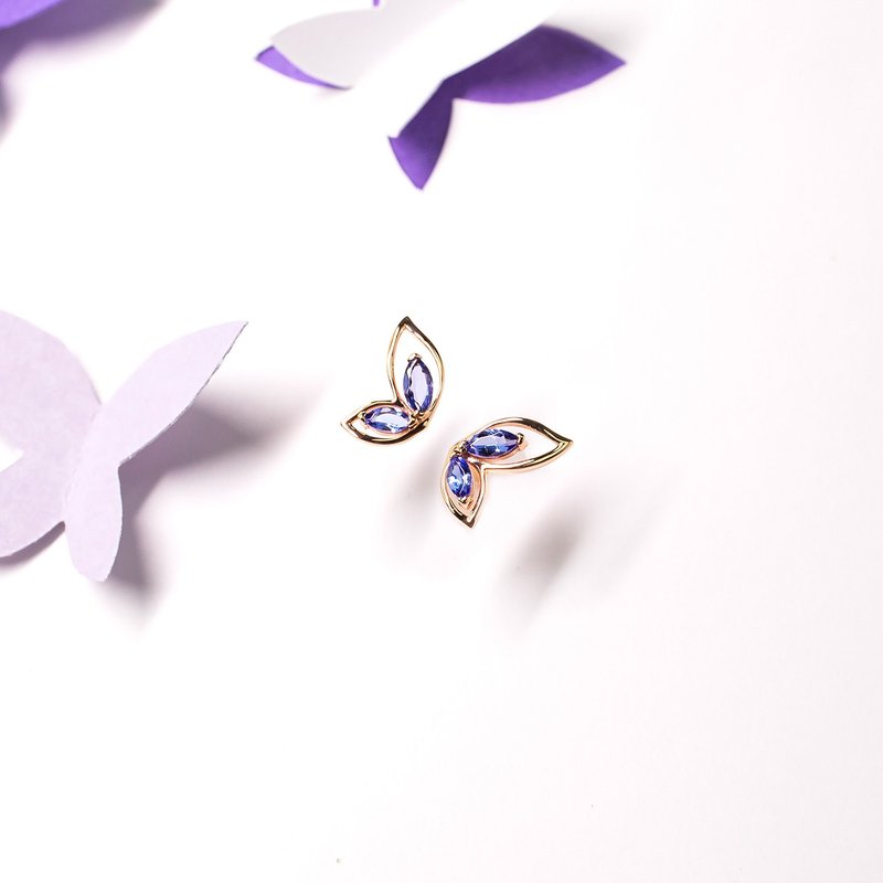 【PurpleMay Jewellery】純18K金坦桑石蝴蝶耳釘 - E051 - 耳環/耳夾/耳骨夾 - 寶石 紫色