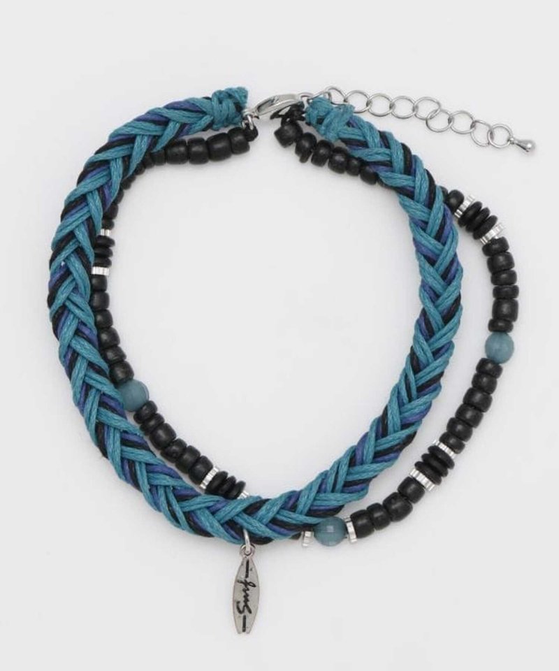 [Popular pre-order] Men's thick braided rope large beaded bracelet and anklet combination (3 colors) 4IOZ4201 - สร้อยข้อมือ - วัสดุอื่นๆ หลากหลายสี