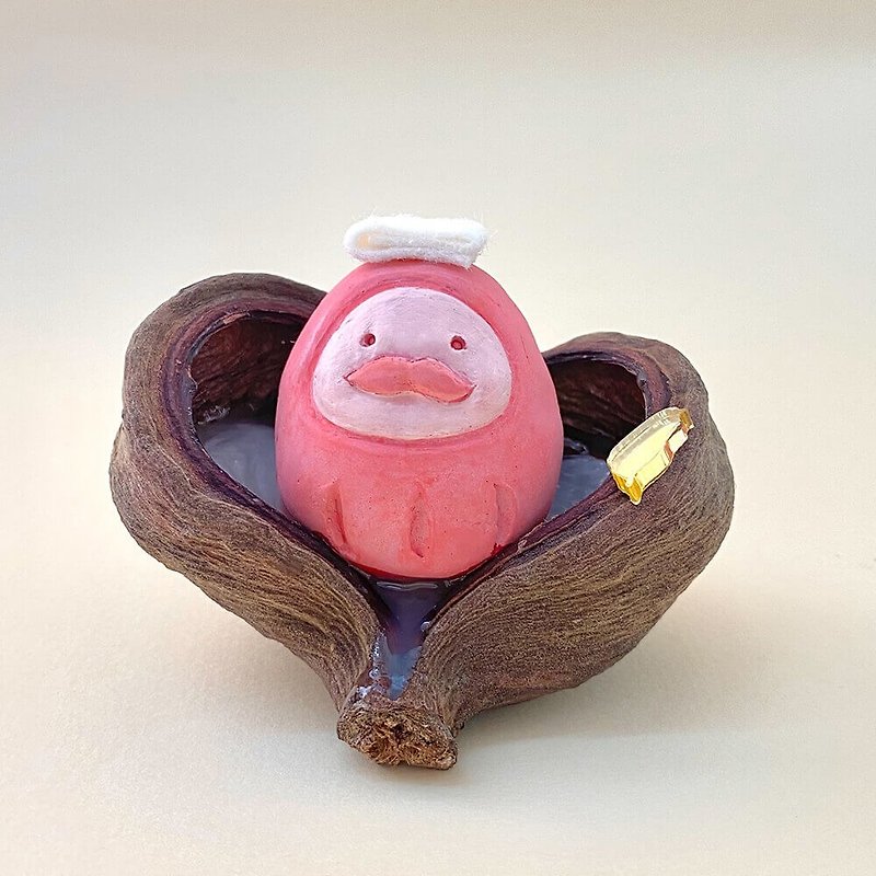 Limited edition handmade sculpture Ping Po decoration bathing fun Dharma hot spring desktop healing small things - Stuffed Dolls & Figurines - Other Materials Pink