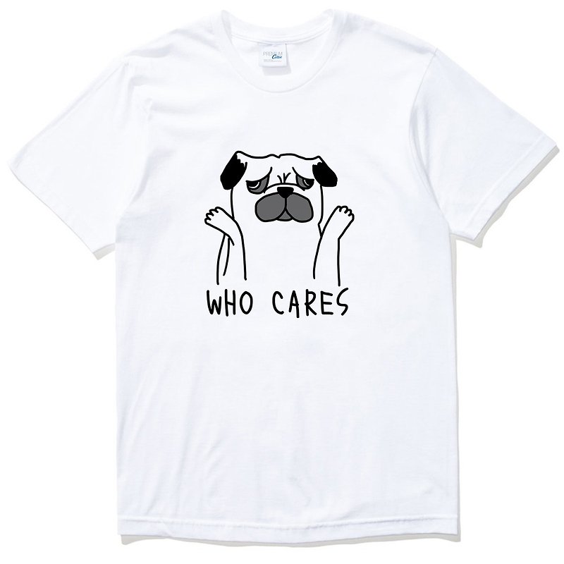 Who Cares Pug 短袖T恤 白色 巴哥 哈巴狗 動物 趣味 - T 恤 - 棉．麻 白色