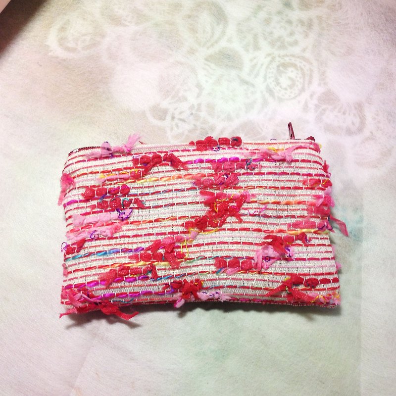 櫻花色雙面小收納包/零錢包 - 化妝袋/收納袋 - 其他材質 紅色