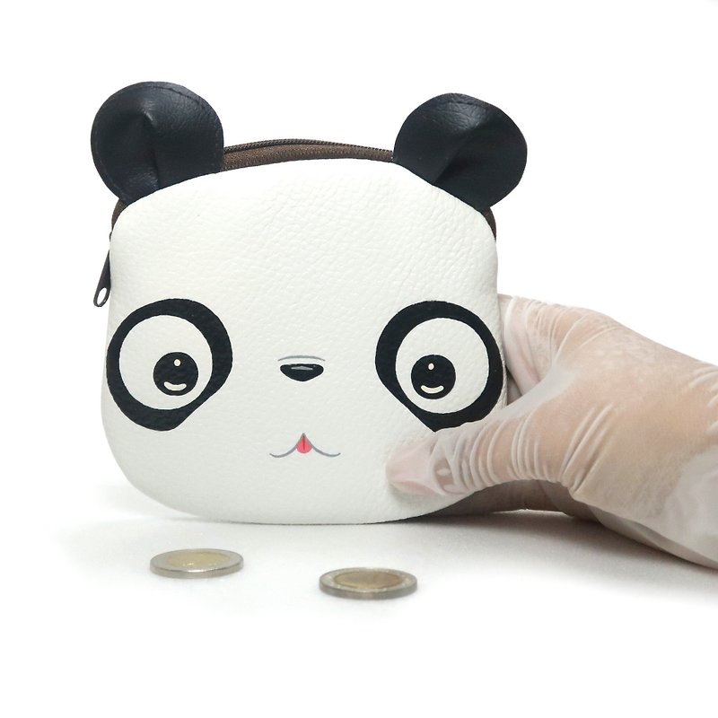【雙11折扣】Panda coin purse ,small wallet bag with zip.various card pockets. - Coin Purses - Faux Leather White