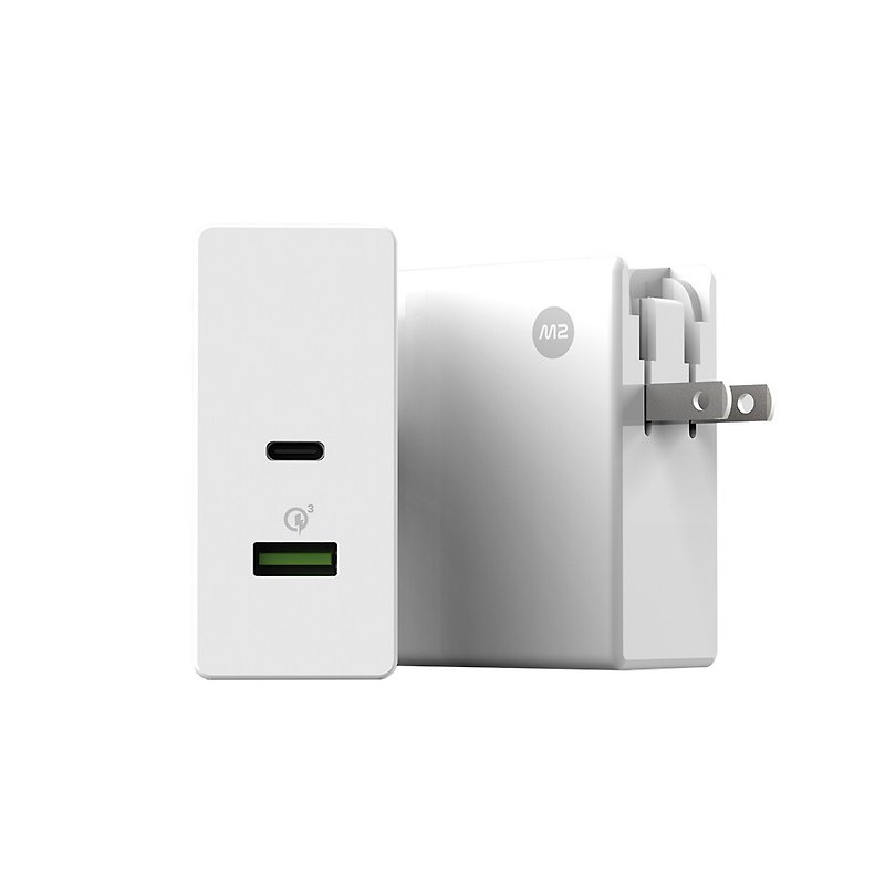 M2 SQUARE 60W Dual-hole PD+QC Type C Fast Charger (supports MacBook Pro) - Phone Charger Accessories - Plastic White