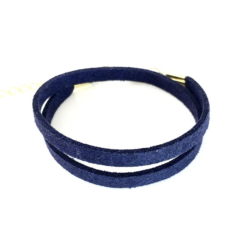 深藍色-麂皮繞繩手環（也可以用作頸鍊） - 手鍊/手鐲 - 棉．麻 藍色