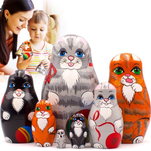 猫　木製　置物　全４点+おまけの1匹 キャットタワー 木製 据え置き コンパクト 高さ116cm 宇宙船 猫