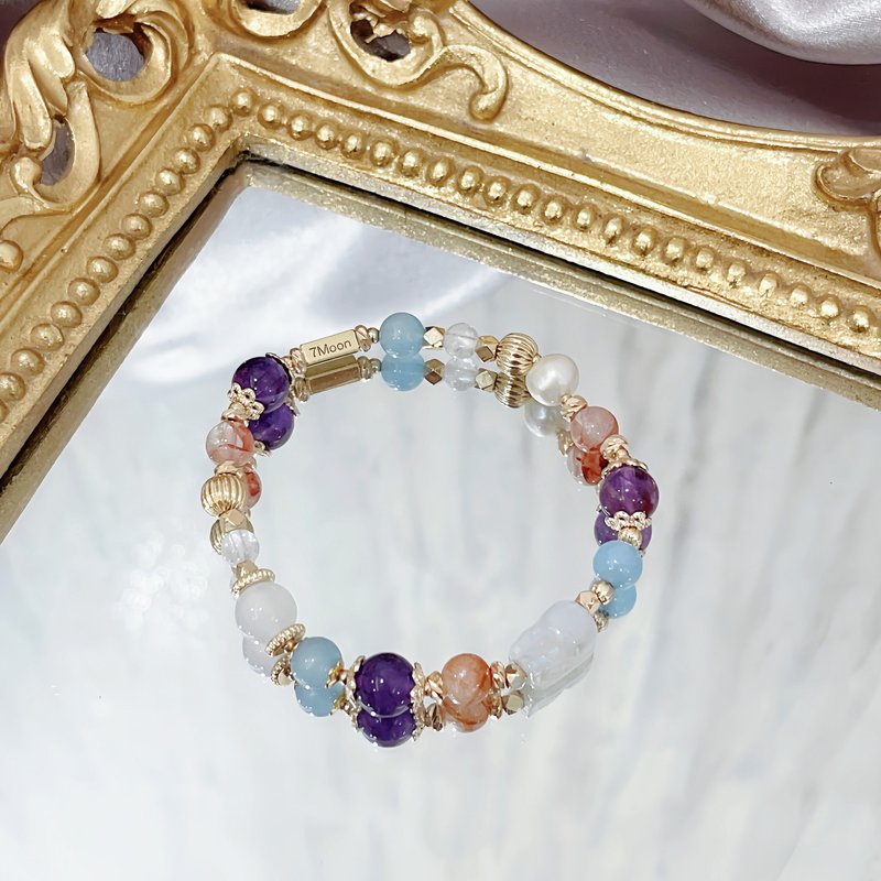 [Crystal Bracelet/Brave Dream] Amethyst, White Chalcedony, Aquamarine, White Crystal Pixiu - Bracelets - Crystal 