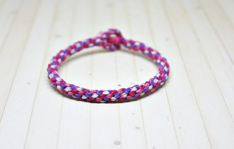 手編みのシルク蝋糸X天然石_格子迷路//お好みの色をお選びいただけます// - ブレスレット - 蝋 ピンク