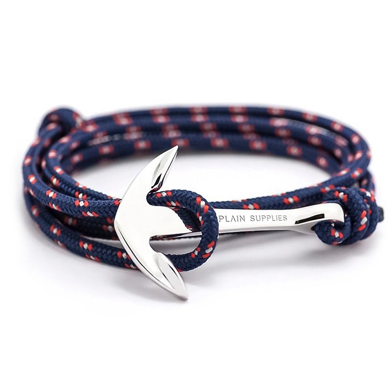 Silver Anchor Navy Rope Bracelet - สร้อยข้อมือ - วัสดุอื่นๆ 