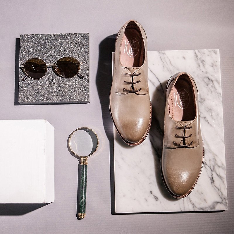 e cho minimalist plain leather derby shoes Ec35 gray - รองเท้าลำลองผู้หญิง - หนังแท้ สีเทา