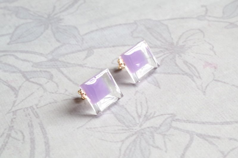 Resin Art Double Square Earrings - Purple - ต่างหู - เรซิน สีม่วง