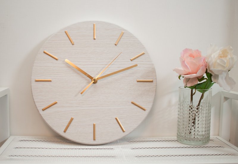 White wood grain-clock/silent-gold scale-WE CAN HOUSE gift/home/wall clock - Clocks - Wood 