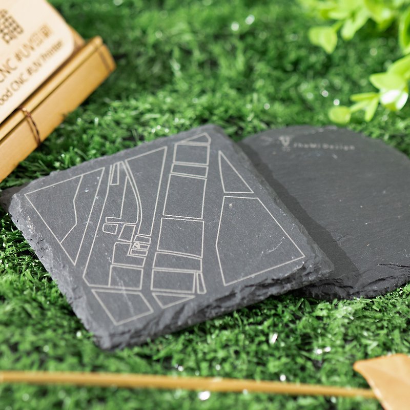 Customized carved slate coasters∣9x9cm∣Square and round slate coasters - Coasters - Other Materials Black