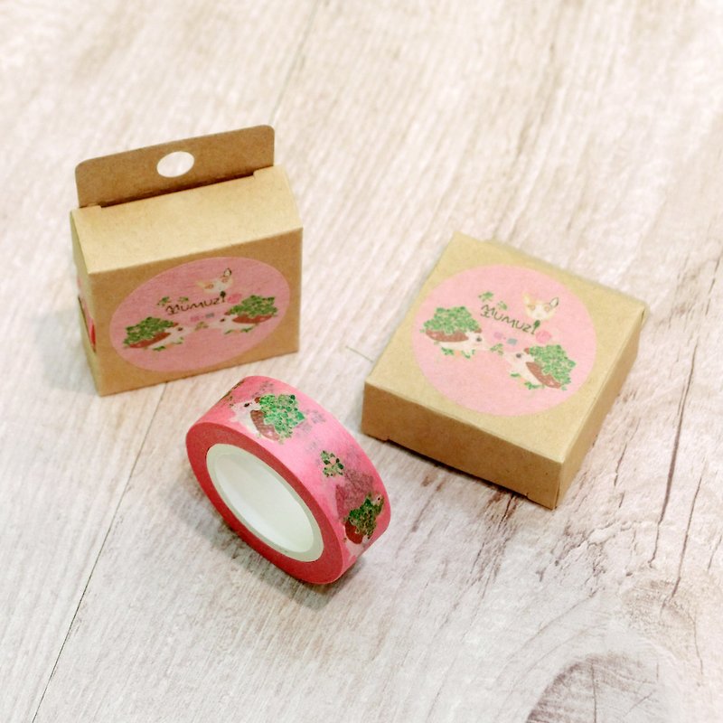 三華猫と多肉植物の小さな花ハリネズミ紙テープ/マスキングテープ - マスキングテープ - 紙 ピンク