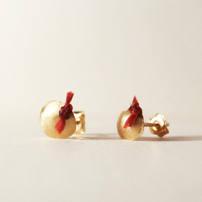 18金ゴールドスタッドピアス(S) Red　左右ペア レディース ミニマリスト - 項鍊 - 貴金屬 金色